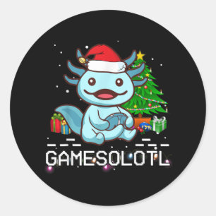 Pegatina Redonda Niños Navidades de Gamesalotl Cute Axolotl Pajamas