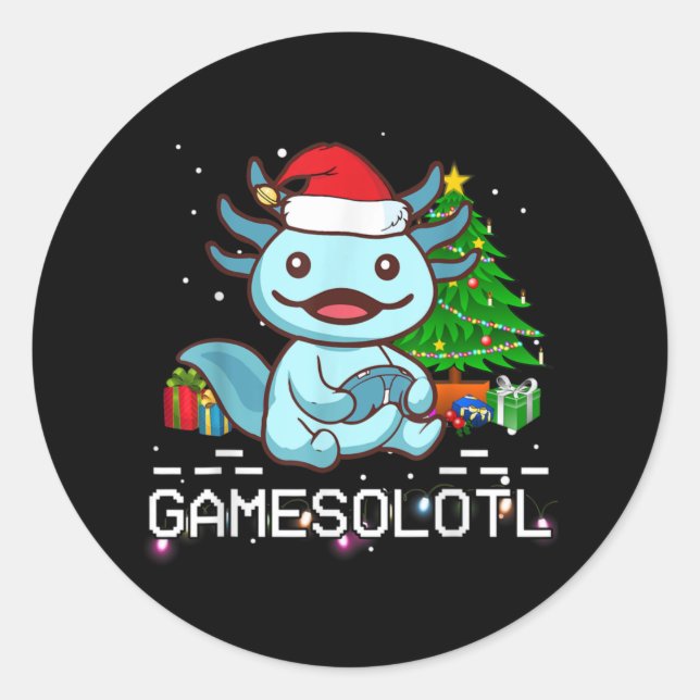 Pegatina Redonda Niños Navidades de Gamesalotl Cute Axolotl Pajamas (Anverso)