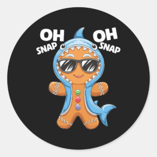 Pegatina Redonda Niños Navidades Gingerbread Hombre Cookie Shark Oh