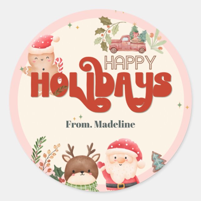 Pegatina Redonda Niños navidades pequeños Invitación de fiesta de v (Anverso)