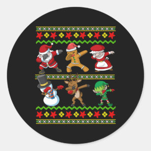 Pegatina Redonda Niños navidades Santa Claus Dabbing Escuadrones Mu
