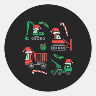 Pegatina Redonda Niños Navidades Vehículos de Construcción Camión X