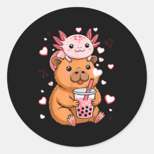 Pegatina Redonda Niños Niñas Té de Burbujas Capybara Axolotl Kawaii