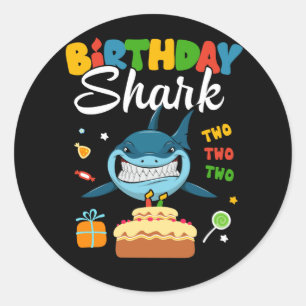 Pegatina Redonda Niños niño niño de 2º cumpleaños Shark Dos Fi