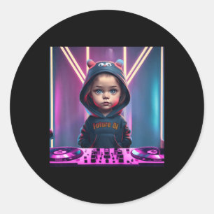 Pegatina Redonda Niños Niños Dj Discoera Divertido Edm Infantil Nav