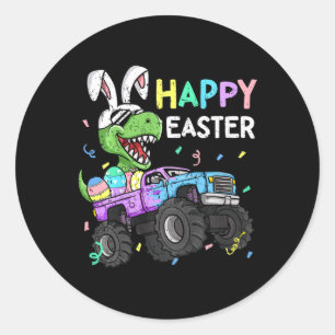 Pegatina Redonda Niños Niños Niños Feliz Pascua T-rex Bunny Monster