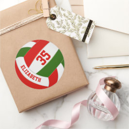 Pegatina Redonda niños nombre jersey número voleibol rojo verde