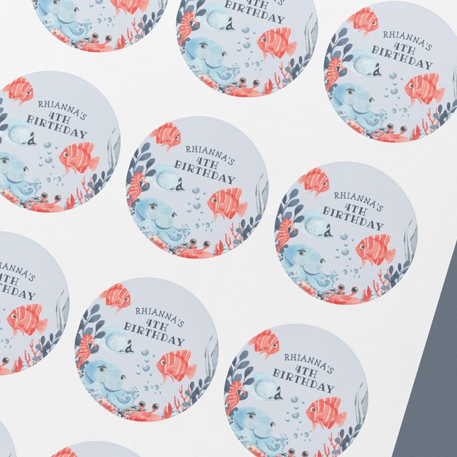 Pegatina Redonda Niños personalizados bajo el mar (Subido por el creador)