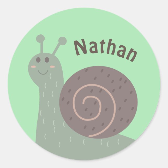 Pegatina Redonda Niños personalizados con caracol de jardín (Anverso)