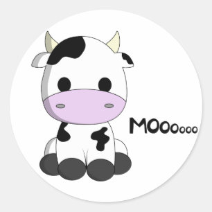 Pegatina Redonda Niños personalizados de vaca kawaii rodean a pegat