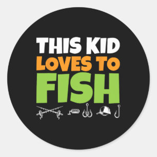 Pegatina Redonda Niños Pescando I A Este Niño Le Encanta Pescar I A