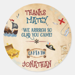 Pegatina Redonda Niños piratas fiesta cumpleaños gracias Favor