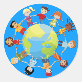Pegatina Redonda Niños por la paz mundial