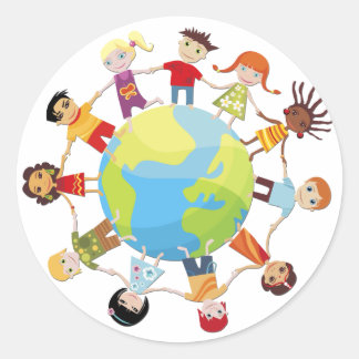 Pegatina Redonda Niños por la paz mundial