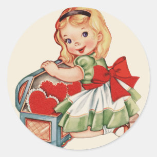 Pegatina Redonda Niños retro-niños Chicas del corazón
