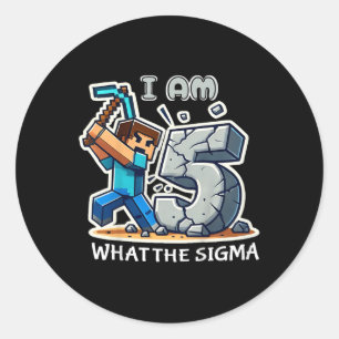 Pegatina Redonda Niños Sigma Pixel de cinco años Jugador de Minería
