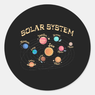 Pegatina Redonda Niños Sistema Solar Planetas Conocimiento Espacio