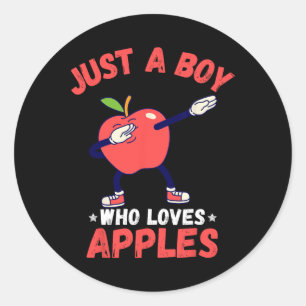 Pegatina Redonda Niños Sólo Un Niño Que Ama Las Manzanas Regalos Gr