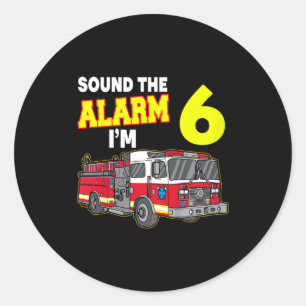 Pegatina Redonda Niños Suenan Alarma Im 6 Niños Bomberos Camiones B