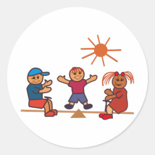 Pegatina Redonda Niños Teeter-Totter