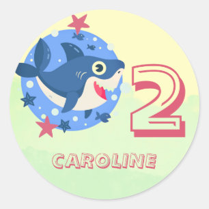 Pegatina Redonda Niños tiburones de cualquier edad cumpleaños lindo