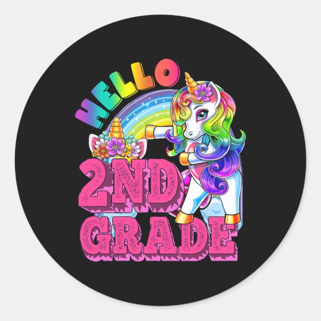 Pegatina Redonda Niños Unicornios de 2º Grado (Anverso)