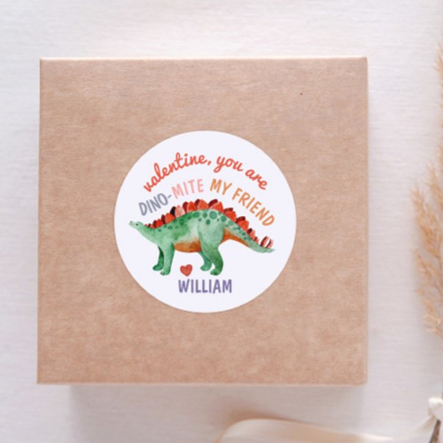Pegatina Redonda Niños Valentine Dino-Mite acuarela Dinosaurio (Subido por el creador)