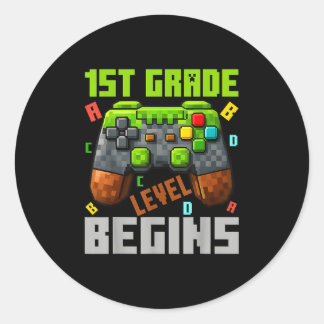 Pegatina Redonda Niños Varones Gamers Juegos Nivel 1er Grado Comien