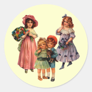 Pegatina Redonda Niños victorianos de arte vintage