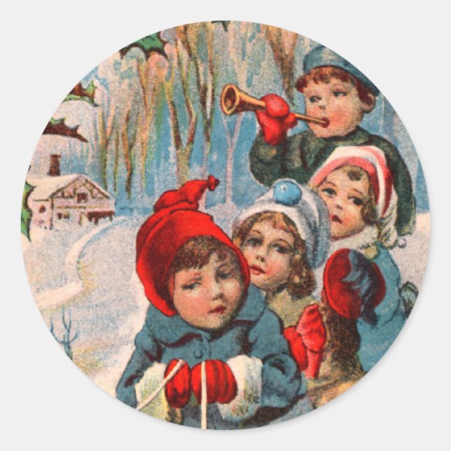 Pegatina Redonda Niños victorianos duermen pegatinas navideñas (Anverso)