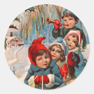 Pegatina Redonda Niños victorianos duermen pegatinas navideñas