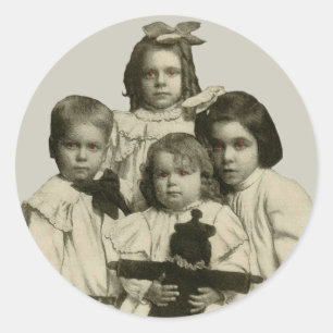 Pegatina Redonda Niños victorianos graciosos y temblorosos Demonio