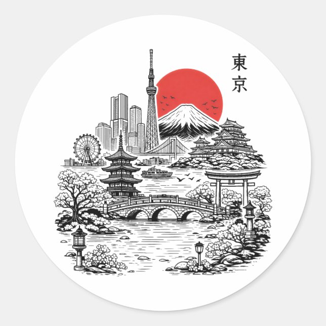 Pegatina Redonda Nippon Sakura Tokyo Sakura  (Anverso)