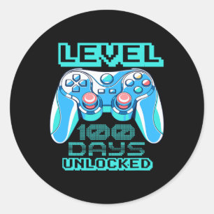 Pegatina Redonda Nivel 100 Días De Colegio De Videojuegos Desbloque