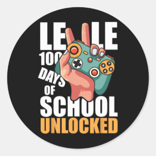 Pegatina Redonda Nivel 100 Días De Colegio Juego De Vídeo Gracioso