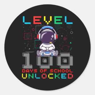 Pegatina Redonda Nivel 100 Días De Escuela Astronauta Jugador Sin B