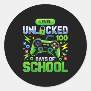Pegatina Redonda Nivel 100 Días De Escuela Desbloqueado Juego De Vi