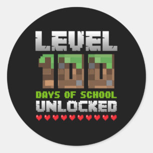 Pegatina Redonda Nivel 100 Días De Escuela Desbloqueado Juego Pixel