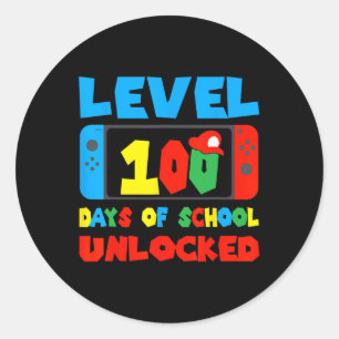 Pegatina Redonda Nivel 100 Días De Escuela Desbloqueado Videojuegos
