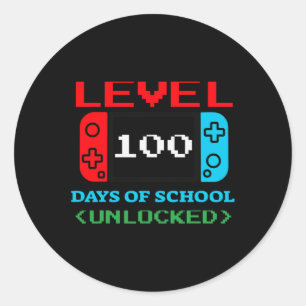 Pegatina Redonda Nivel 100 Días De Escuela Desbloqueados 3