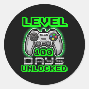 Pegatina Redonda Nivel 100 Días De Escuela Niños De Videojuegos Des