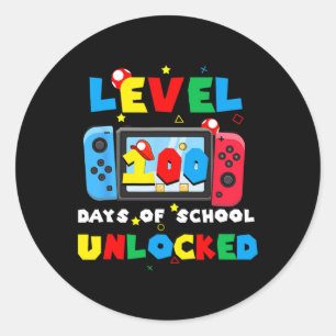 Pegatina Redonda Nivel 100 Días De Escuela Niños De Videojuegos Des