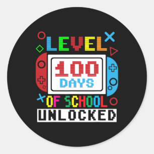 Pegatina Redonda Nivel 100 Días De Escuela Niños De Videojuegos Des