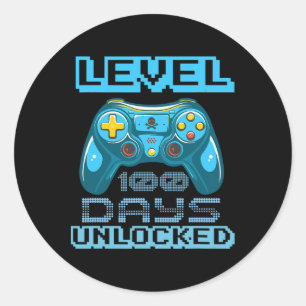 Pegatina Redonda Nivel 100 Días De Escuela Niños De Videojuegos Des