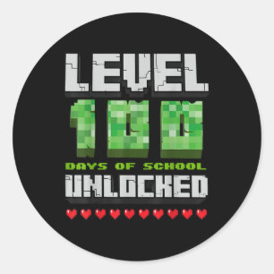 Pegatina Redonda Nivel 100 Días De Escuela Píxel De Juego Desbloque