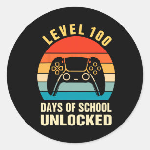Pegatina Redonda Nivel 100 Días De La Escuela Juego De Video Jugado