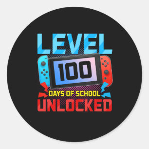 Pegatina Redonda Nivel 100 Días De La Escuela Juego De Video Jugado