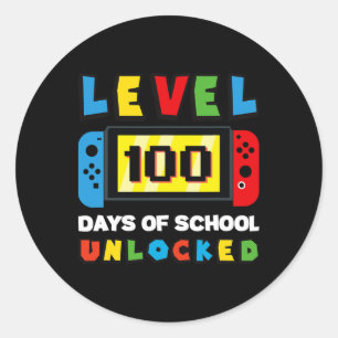 Pegatina Redonda Nivel 100 Días De La Escuela Juego De Video Jugado