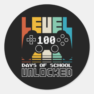 Pegatina Redonda Nivel 100 Días De La Escuela Juego De Video Jugado