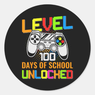 Pegatina Redonda Nivel 100 Días De La Escuela Juego De Video Jugado